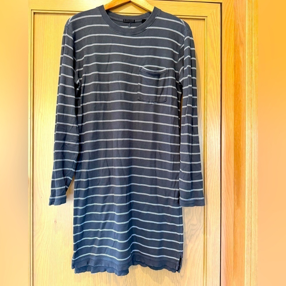 ATM Gray with White Striped Long Sleeve Casual Dress Pima Cotton Relaxed / small